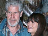 Ron Perlman and Selma Blair at the 'Hellboy II: The Golden Army' film review in the ComicCon Comic Convention, Javitz Center, America