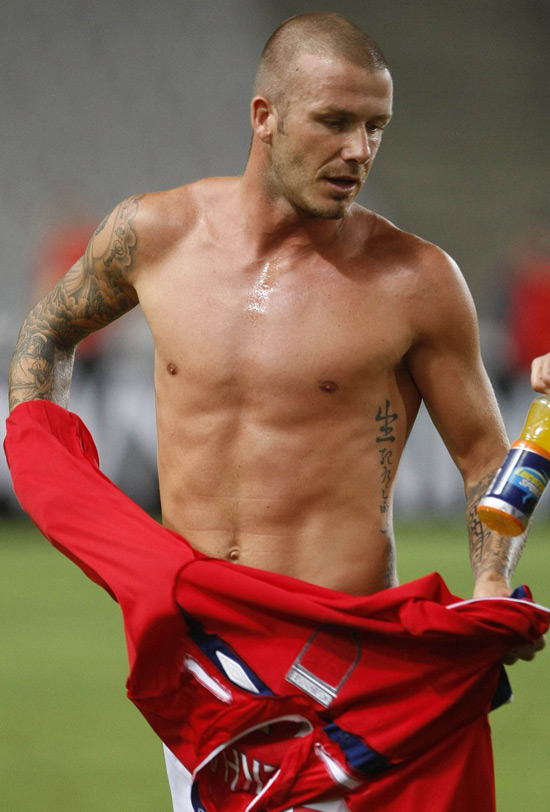 David Beckham Sweaty and Shirtless