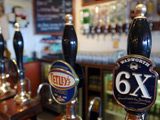 Beer pumps in a pub