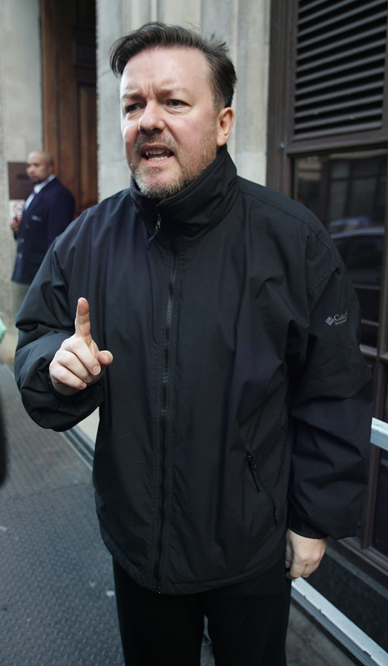 Ricky Gervais outside the Radio One studios