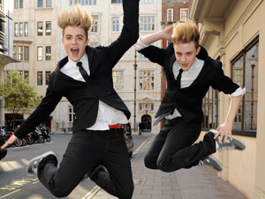 Jedward outside the May Fair hotel
