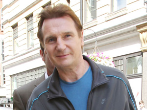 Liam Neeson outside BBC Radio 1 studios