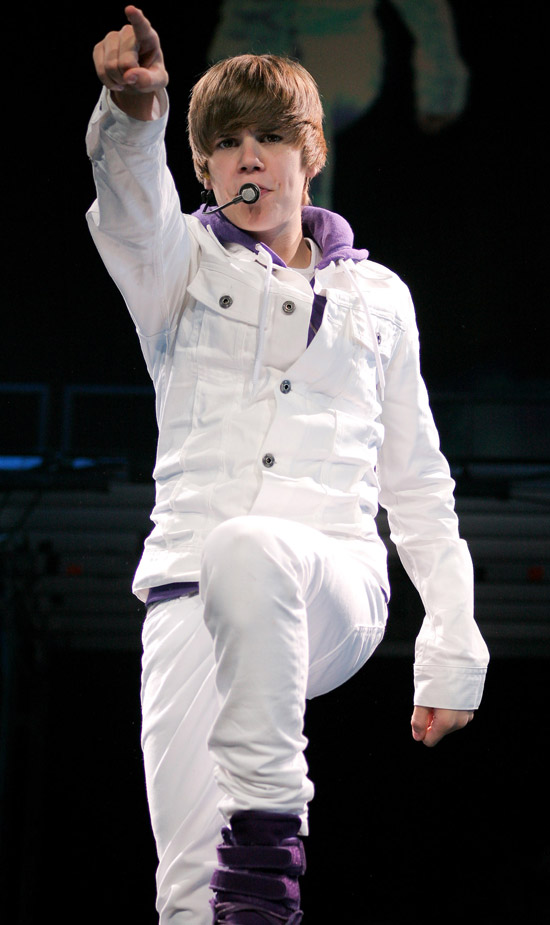Justin Bieber performs during the 'My World' tour at the Bank Atlantic 