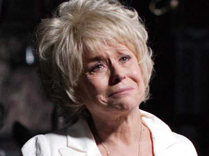 Peggy in the burnt out Queen Vic