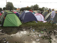 Muddy tents at a festival