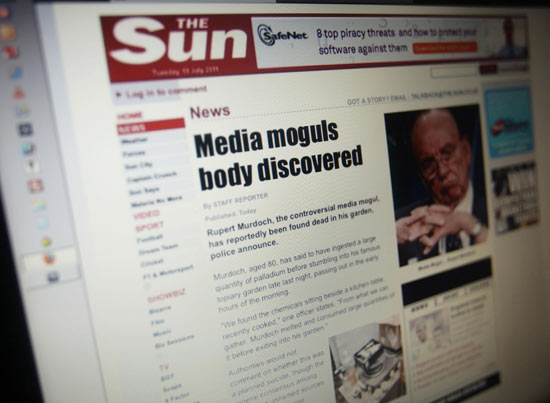 The Sun Website after being hacked by Lulzsec