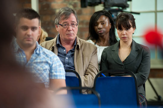 Texas Longford (Bianca Hendrickse-Spendlove) at the press conference with Silas Blissett (Jeff Rawle) and Nancy Hayton
