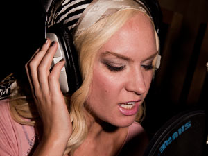 Kitty Brucknell recording 'Wishing On A Star' the X Factor charity single