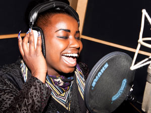 Misha Bryan recording 'Wishing On A Star' the X Factor charity single