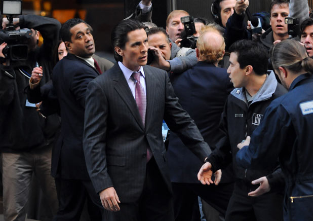Christian Bale films a scene