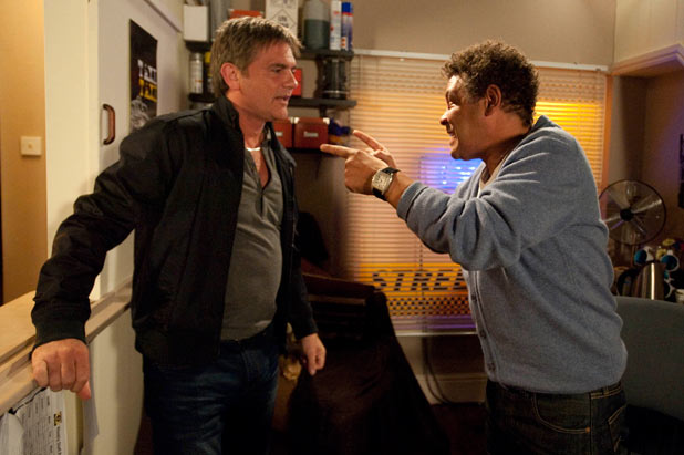 Lloyd pins Karl up against the wall after he insults Cheryl