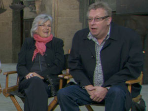 Mark Williams and Julie Walters on set for Harry Potter
