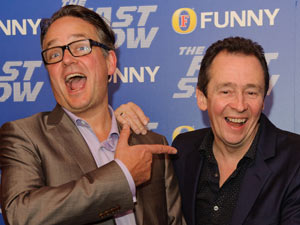 Paul Whitehouse and Charlie Higson share a joke