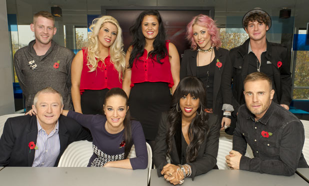 X Factor judges and Jonjo Kerr, 2 Shoes, Amelia Lily and James Michael