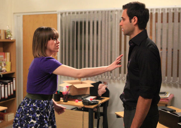Gennie Walker (Sian Reese-Williams) and Nikhil Sharma (Rik Makarem) kiss