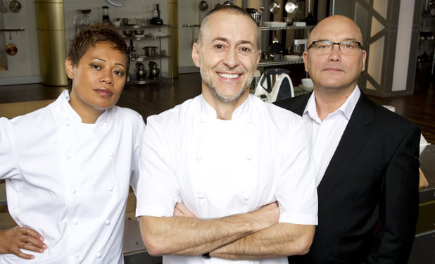 Monica Galetti, Michel Roux Jr and Gregg Wallace from MasterChef The Professionals
