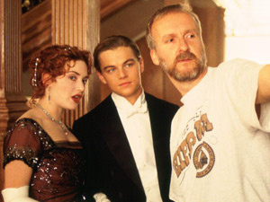 Titanic 3D re-release: Director James Cameron directs his stars on the ballroom set.
