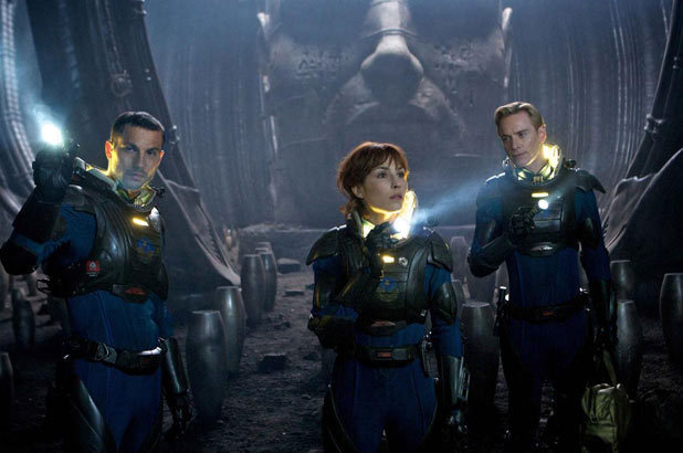Logan Marshall-Green, Noomi Rapace and Michael Fassbender explore a distant planet.