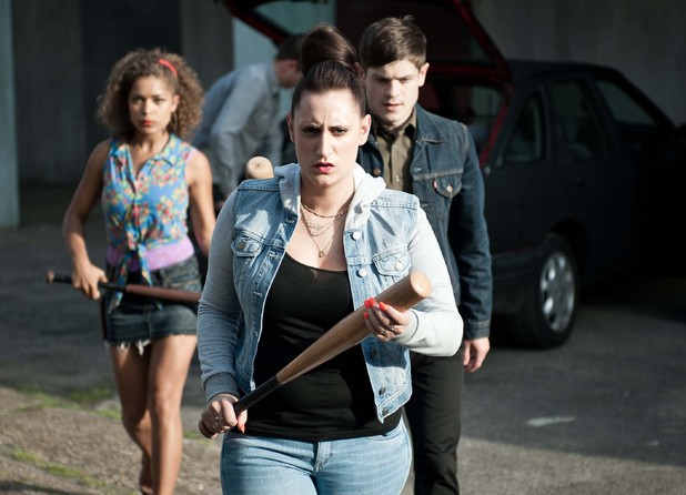 Alisha (Antonia Thomas), Kelly (Lauren Socha) and Simon (Iwan Rheon)