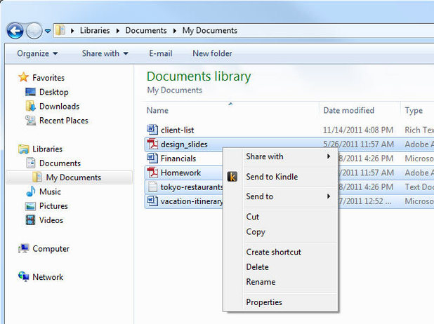 Amazon Send to Kindle documents app