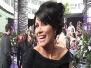 Coronation Street' Alison King being interviewed on the red carpet at this year's soap awards held in London.