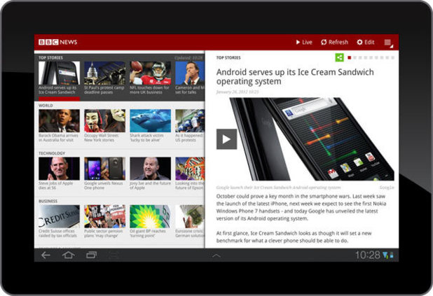 The BBC News Android Tablet App