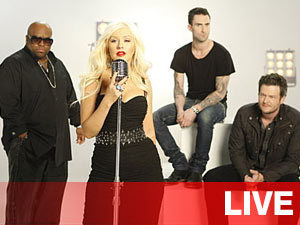 The Voice Live Blog. Christina Aguilera, Cee Lo Green, Blake Shelton and Adam Levine