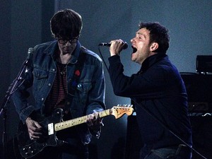 Blur perform on stage during the 2012 Brit awards at The O2 Arena, London