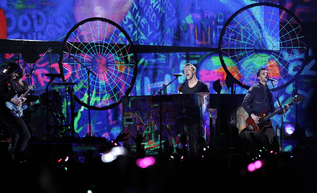 Coldplay perform on stage during the 2012 Brit awards at The O2 Arena, London