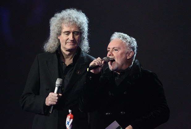 Roger Taylor and Brian May (left) on stage during the 2012 Brit awards at The O2 Arena, London