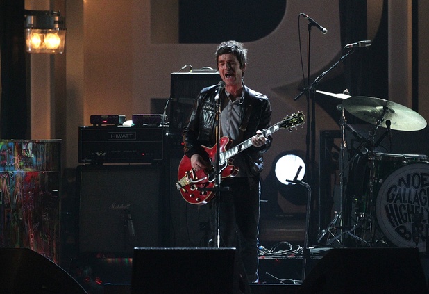 Noel Gallagher of Noel Gallagher's High Flying Birds performs on stage during the 2012 Brit awards at The O2 Arena, London