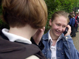 School children using their mobile phones