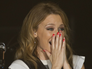 Kylie Minogue reacts to the applause of the crowd as she performs at the Manchester Academy as part of 'Anti-Tour'