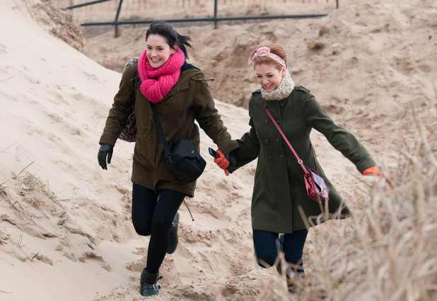 Jen and Tilly spend a romantic day on the beach.