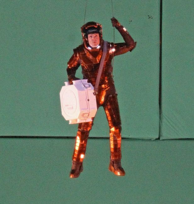 Zachary Quinto dangling from the wire