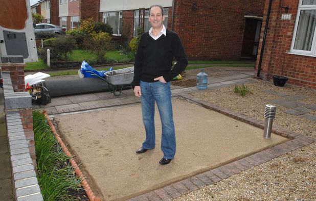 Steve Woolnough on his garden after the astro turf was stolen