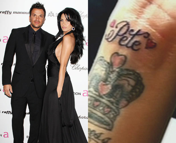Katie Price had Peter Andre's name tattooed on her wrist