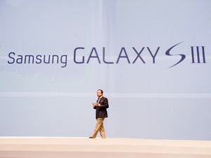 JK Shin, President and Head of IT for Mobile Commnunication Division Samsung Electronics at the Samsung Galaxy 3 Mobile Phone launch at Earls Court Exhibition Center, London
