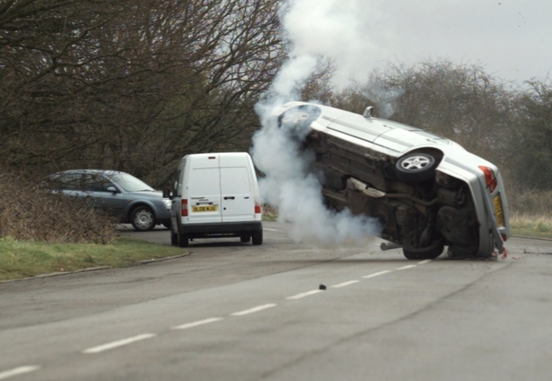 Julia Parsons (Diane Keen) in a car accident.