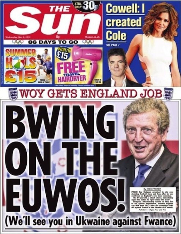 The Sun Roy Hodgson front page (Wed 02/05/12)