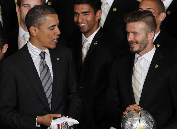 Barack Obama meets David Beckham and the LA Galaxy team at the White House, May 15 2012