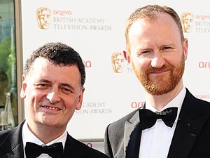 Steven Moffat and Mark Gatiss arriving for the Arqiva British Academy Television Awards 2012 at the Royal Festival Hall, London.