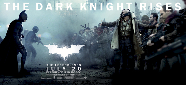 The Dark Knight Rises: Tom Hardy as Bane and Christian Bale as Batman.