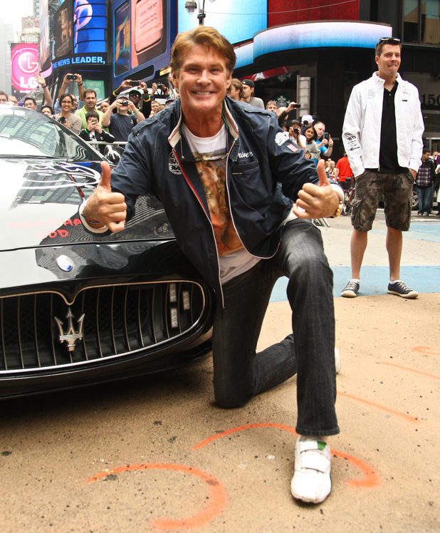 David Hasselhoff  at the Gumball 3000 International Car Rally starting point in Times Square, Manhattan. 