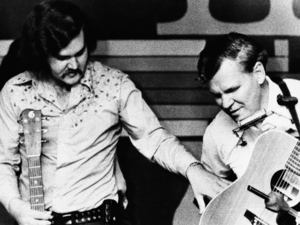 Doc Watson (R) with son Merle, pictured in May 1974