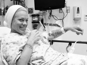 Pink posts a picture of herself in hospital on Instagram