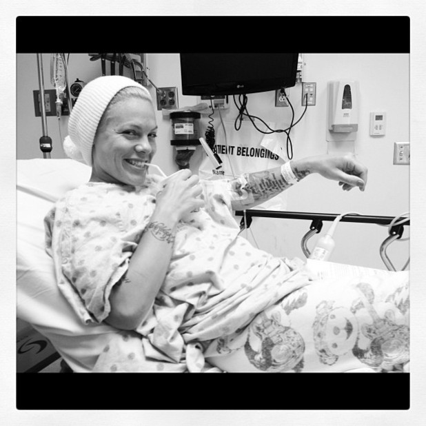 Pink posts a picture of herself in hospital on Instagram