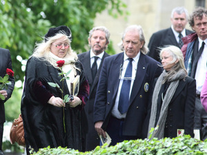 Dwina Murphy Gibb at the funeral of her husband Robin Gibb