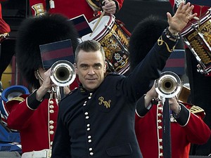 Robbie Williams on stage outside Buckingham Palace during the Diamond Jubilee Concert.