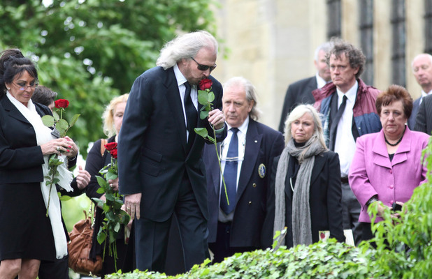Barry Gibb at the funeral of his brother Robin Gibb